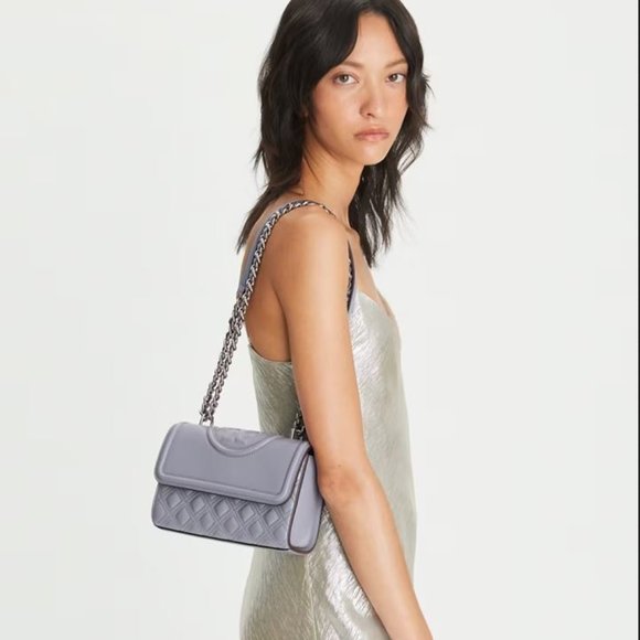 NWT Tory Burch Fleming Small Leather Shoulder Crossbody Bag CLOUD BLUE Authentic - Picture 3 of 15